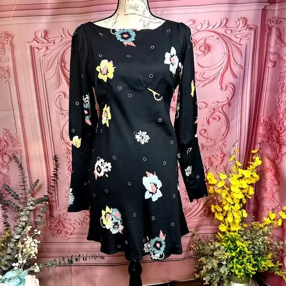 Free People Sunshadows Slit Sleeve Mini Dress Black Combo 4 - Picture 10 of 16